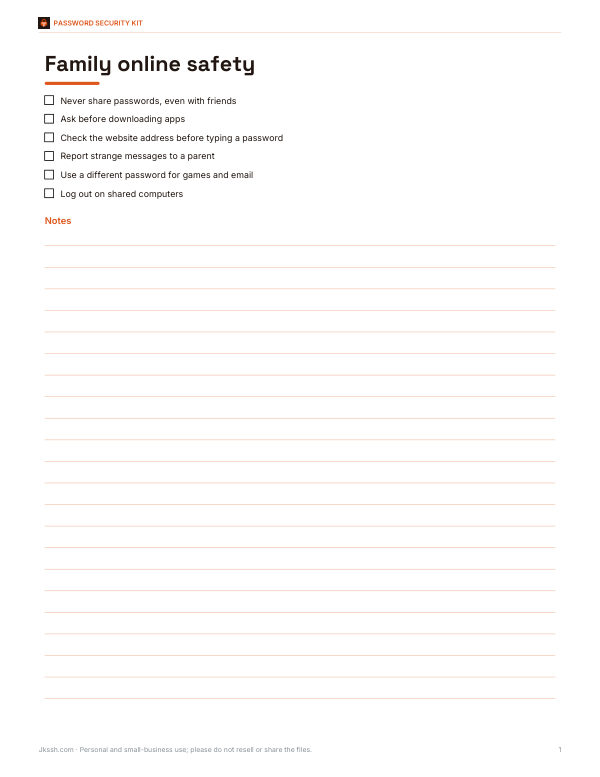 Preview of Printable Family Online Safety Sheet