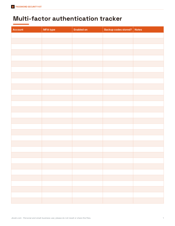 Preview of Printable MFA Tracker Sheet