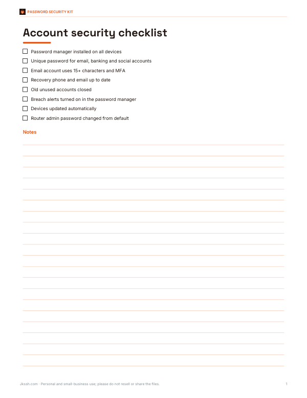 Preview of Printable Account Security Checklist